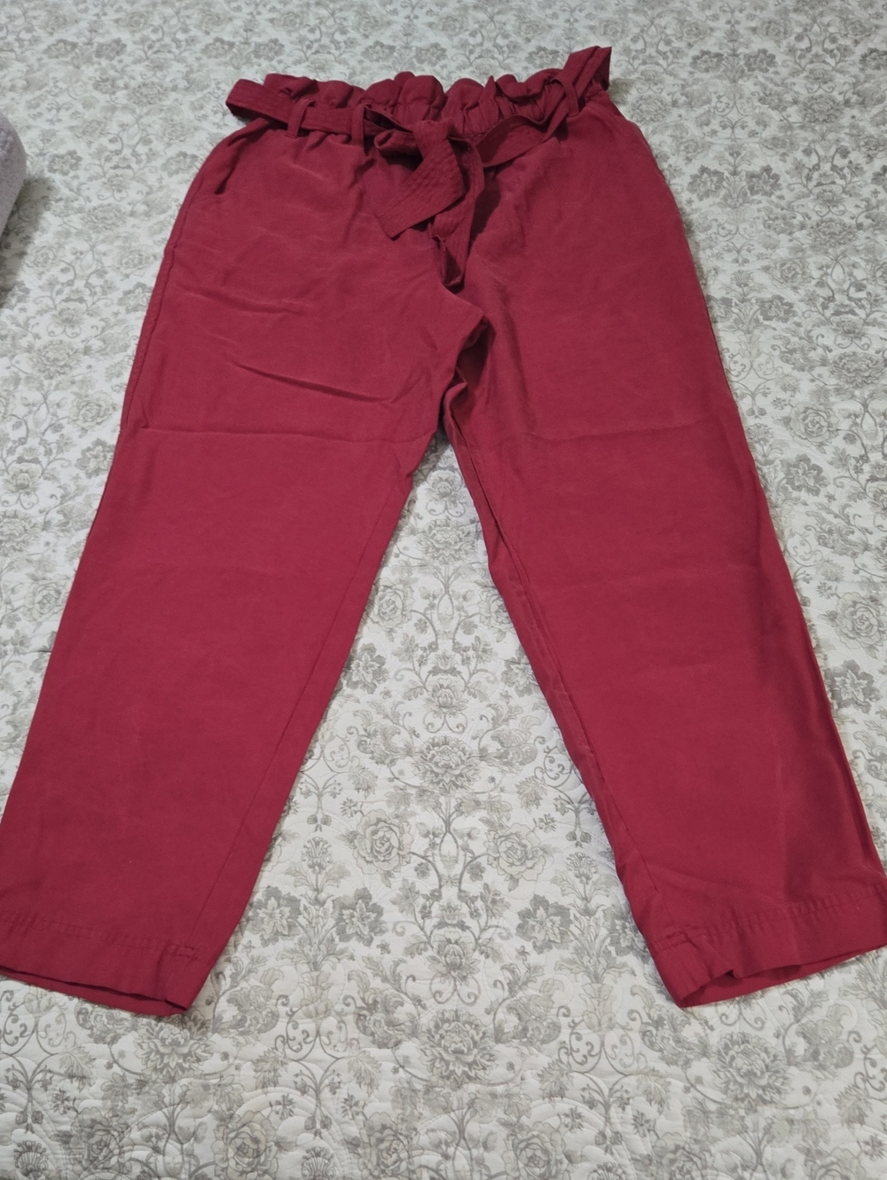 a new day Women's Paperbag Waist Drawstring Chinos in Deep Red